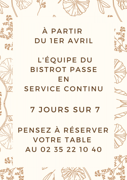 SERVICE CONTINU A PARTIR DU 1ER AVRIL JUSQU'AU 30 SEPTEMBRE