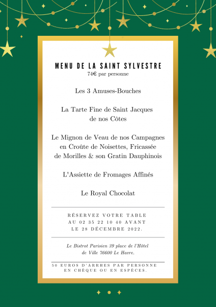 MENU POUR LA SAINT SYLVESTRE